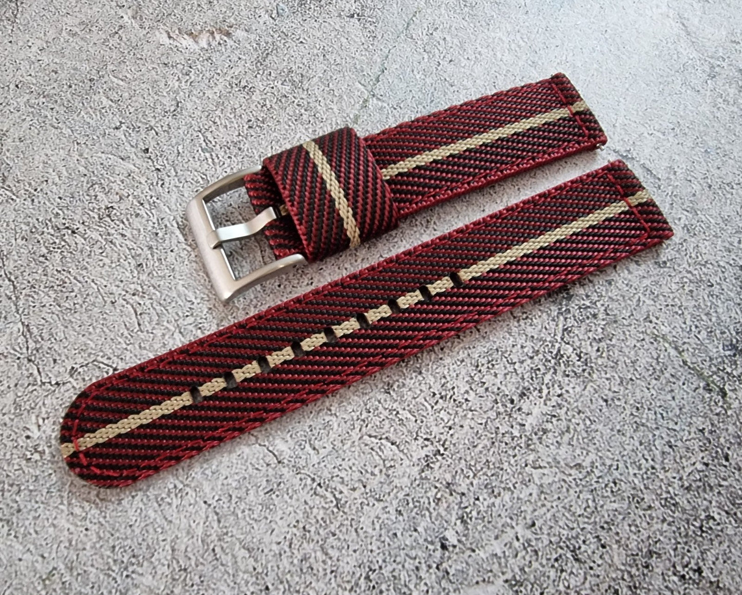 Two Piece Watch Strap Band Canvas Sailcloth 22mm Red Black - Wrist Envy