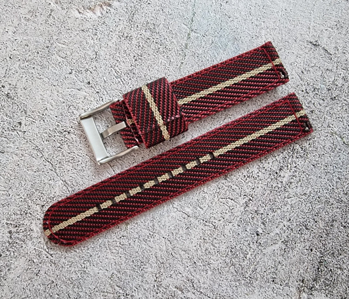 Two Piece Watch Strap Band Canvas Sailcloth 22mm Red Black - Wrist Envy