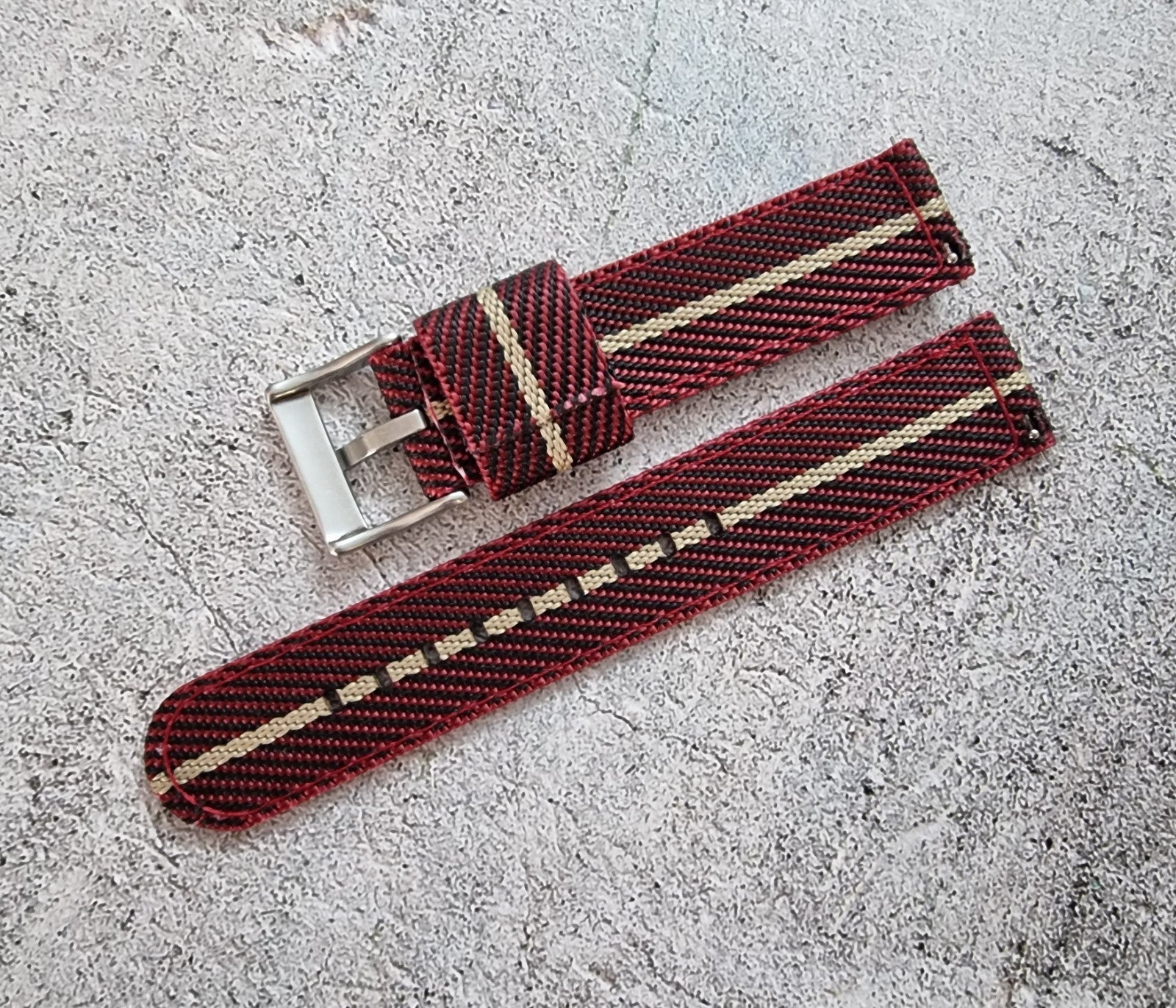 Two Piece Watch Strap Band Canvas Sailcloth 22mm Red Black - Wrist Envy