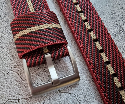 Two Piece Watch Strap Band Canvas Sailcloth 22mm Red Black - Wrist Envy
