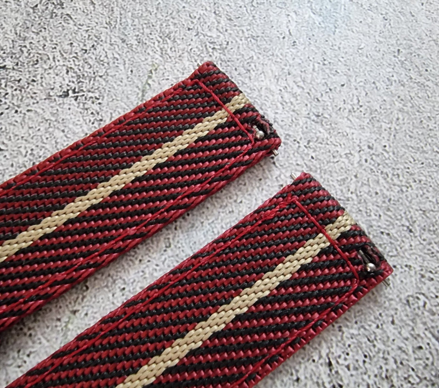 Two Piece Watch Strap Band Canvas Sailcloth 22mm Red Black - Wrist Envy