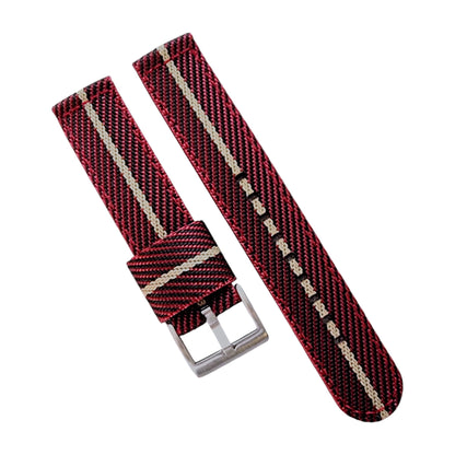 Two Piece Watch Strap Band Canvas Sailcloth 22mm Red Black - Wrist Envy