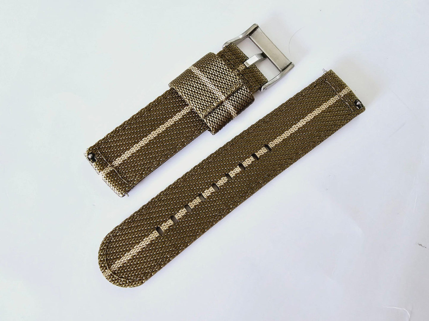 Two Piece Watch Strap Canvas Sailcloth 22mm Olive Khaki - Wrist Envy