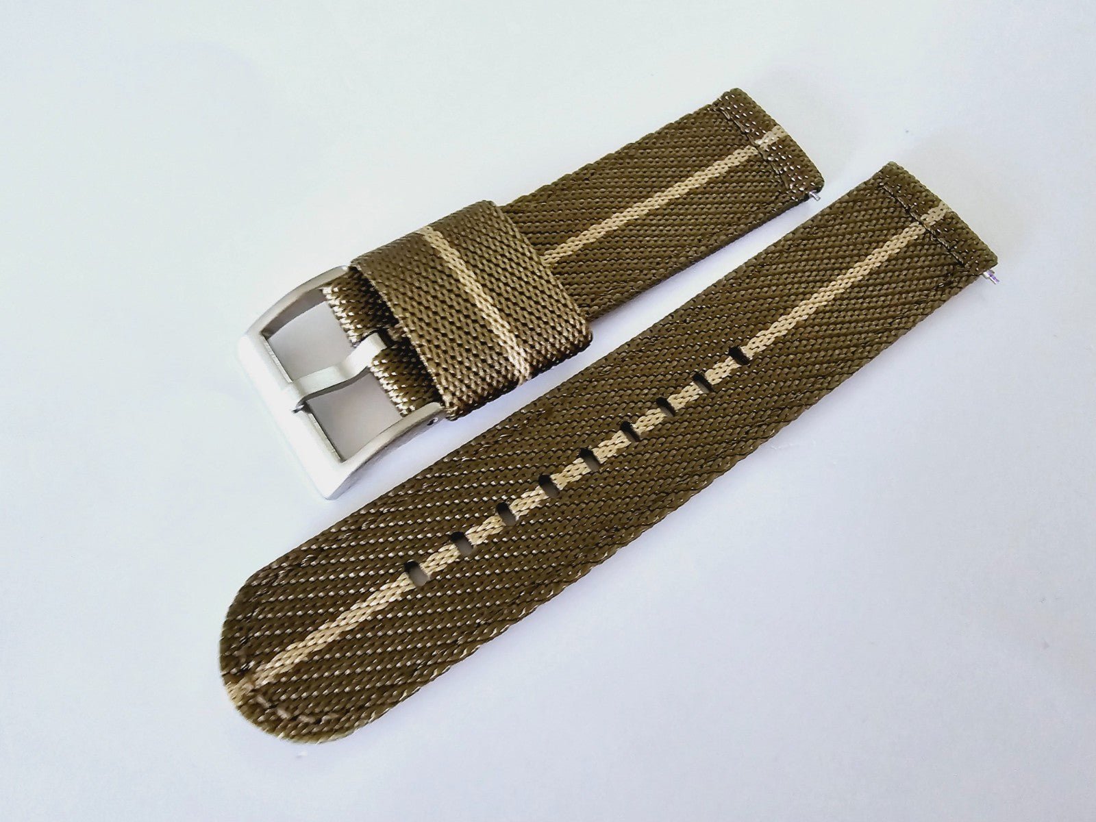 Two Piece Watch Strap Canvas Sailcloth 22mm Olive Khaki - Wrist Envy