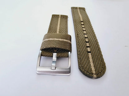 Two Piece Watch Strap Canvas Sailcloth 22mm Olive Khaki - Wrist Envy