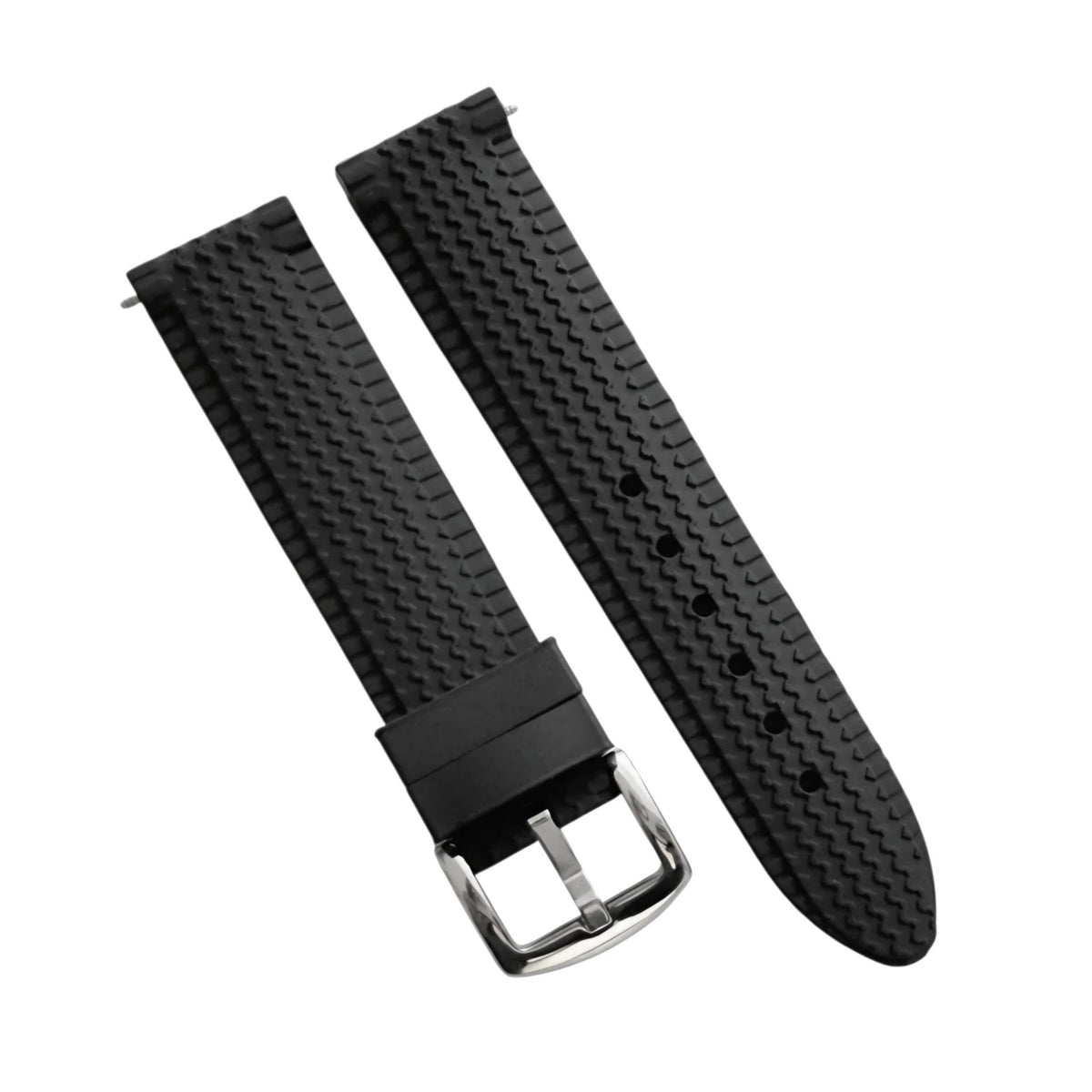 Tyre Tread Silicone Rubber Watch Strap 18mm 20mm 24mm Black - Wrist Envy
