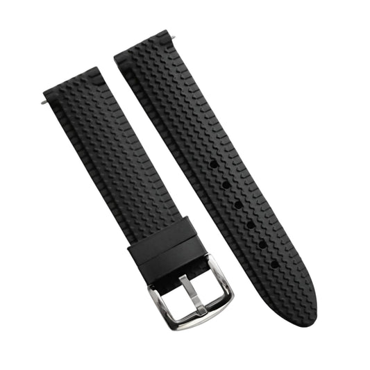 Tyre Tread Silicone Rubber Watch Strap 18mm 20mm 24mm Black - Wrist Envy