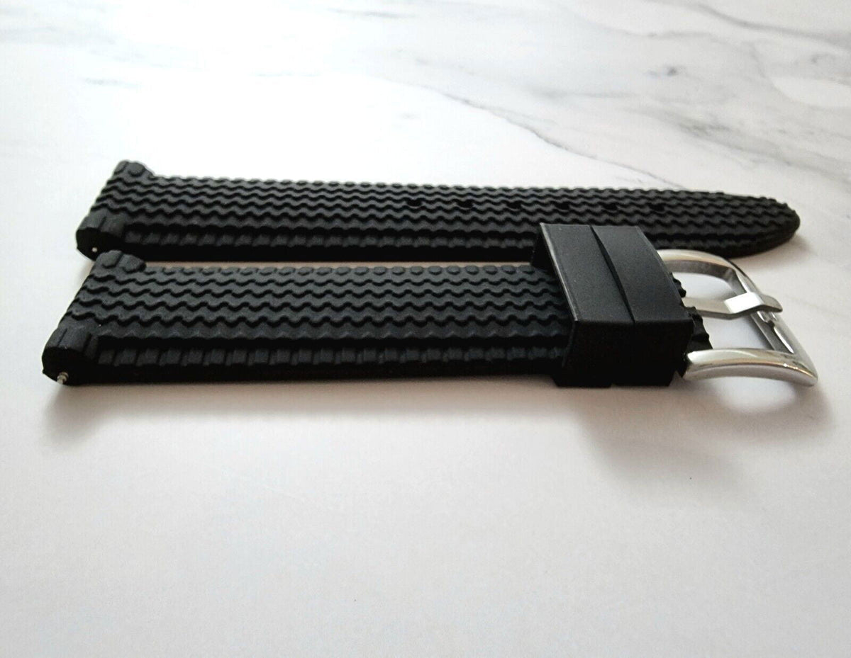 Tyre Tread Silicone Rubber Watch Strap Band 18mm 20mm 22mm 24mm Black With Pins - Wrist Envy