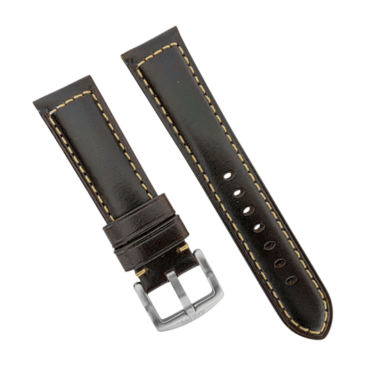 Vegetable Tanned Cracked Leather Watch Strap 20mm 22mm Dark Brown - Wrist Envy