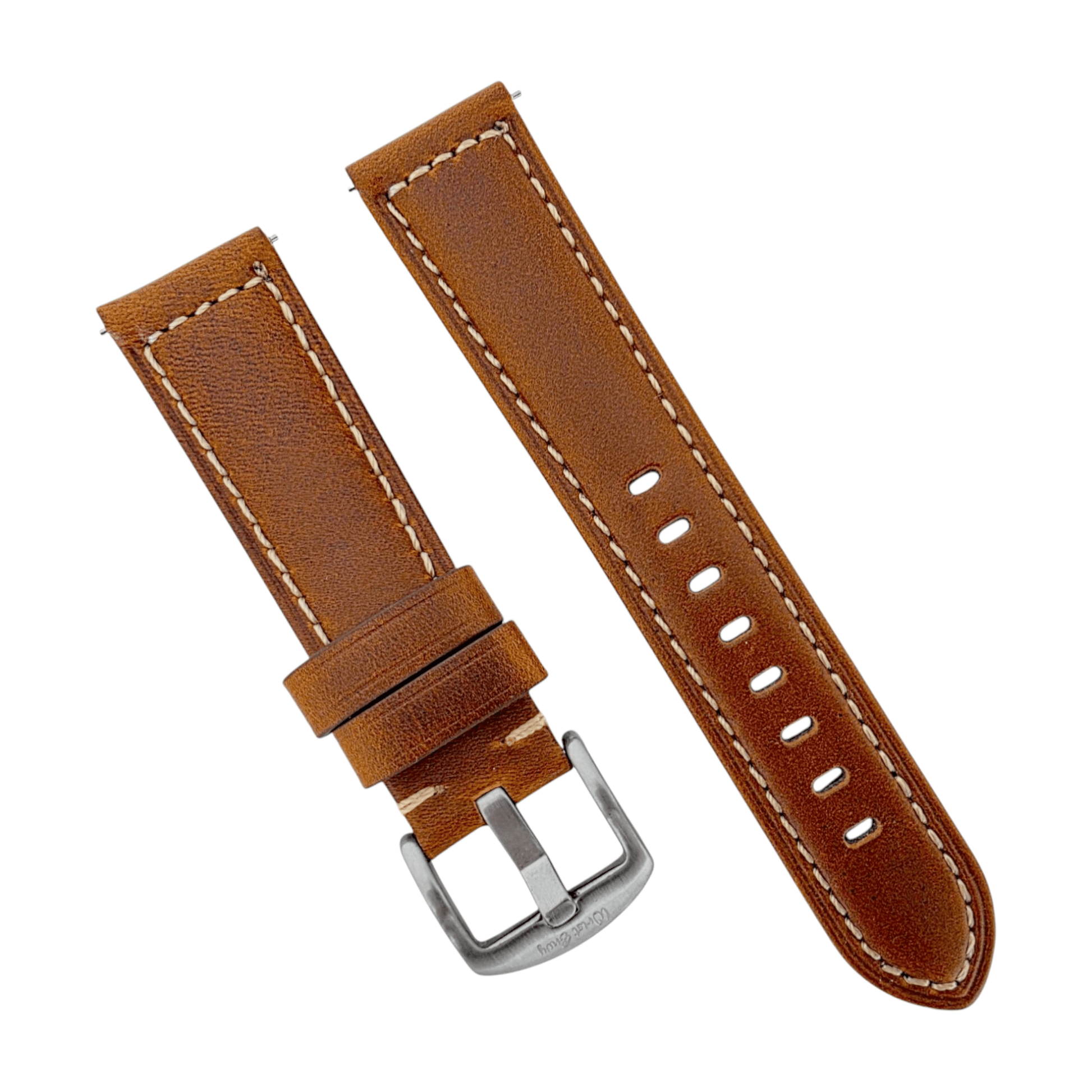 Vegetable Tanned Cracked Leather Watch Strap 20mm 22mm Tan Brown - Wrist Envy