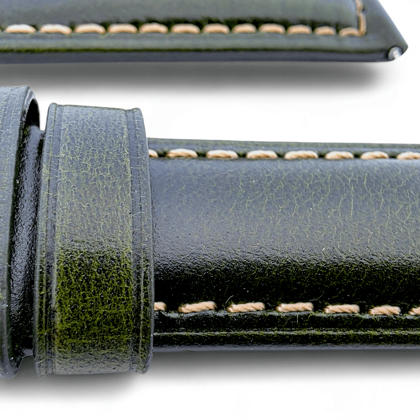 Vegetable Tanned Cracked Leather Watch Strap Premium 20mm 22mm Dark Green - Wrist Envy