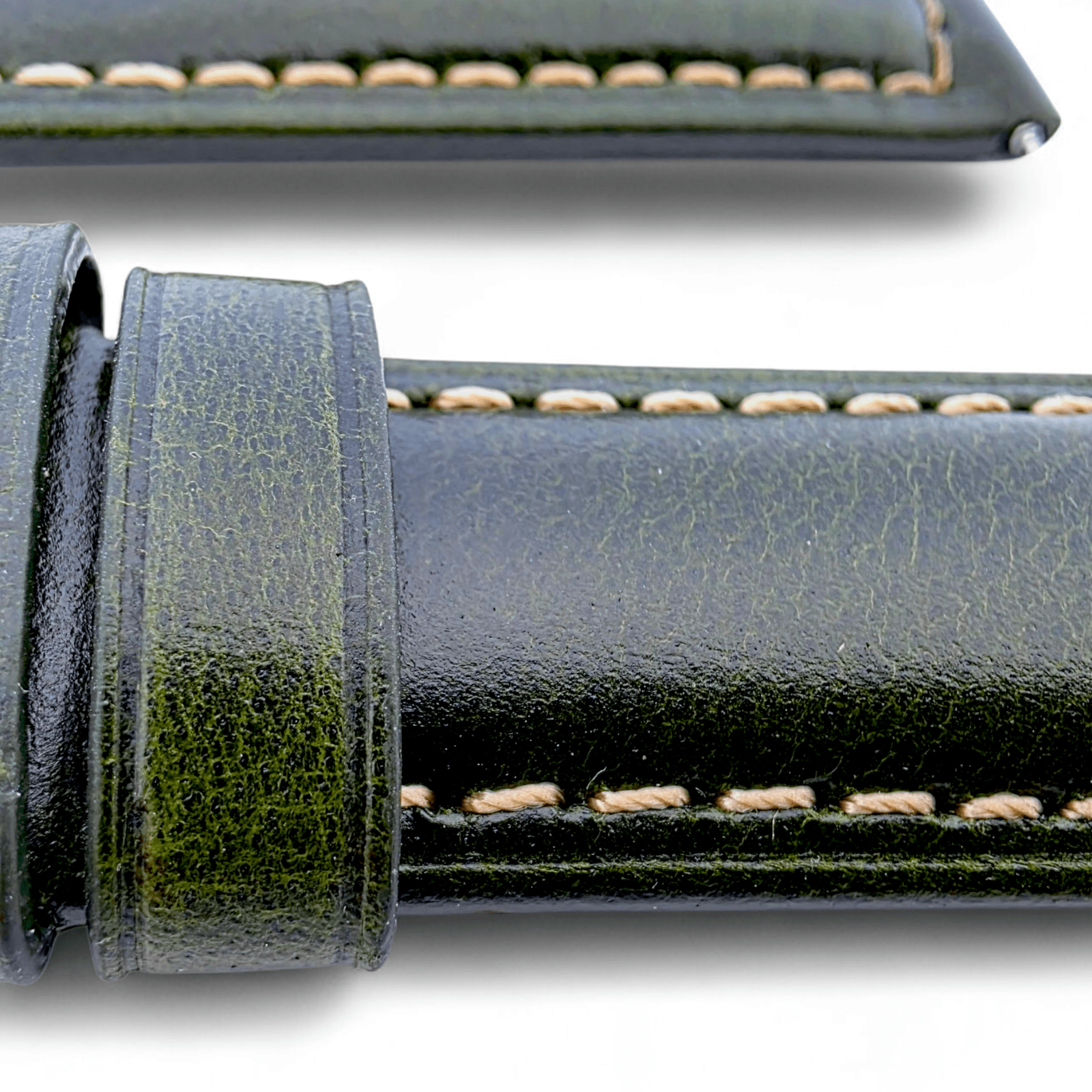 Vegetable Tanned Cracked Leather Watch Strap Premium 20mm 22mm Dark Green - Wrist Envy