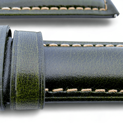 Vegetable Tanned Cracked Leather Watch Strap Premium 20mm 22mm Dark Green - Wrist Envy