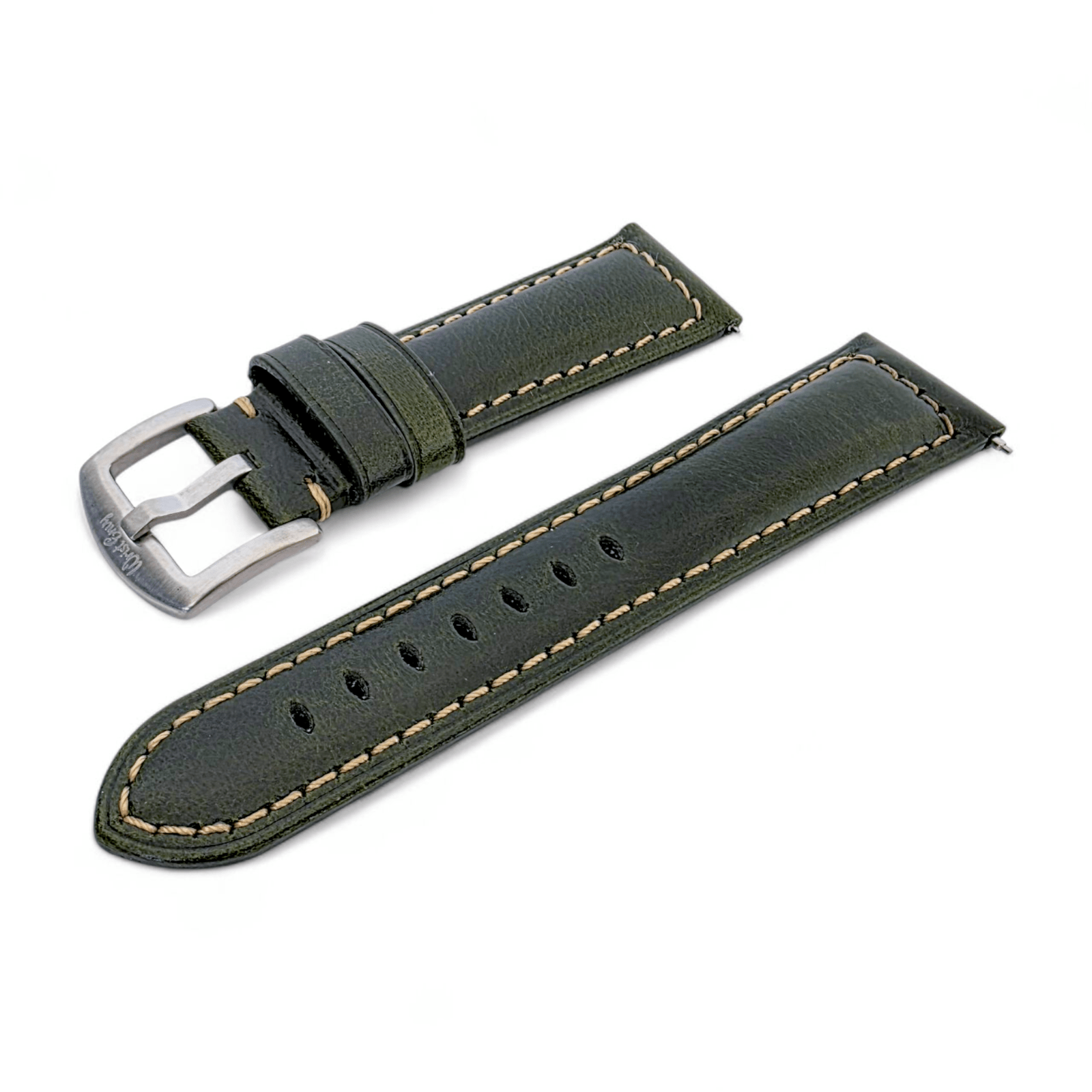 Vegetable Tanned Cracked Leather Watch Strap Premium 20mm 22mm Dark Green - Wrist Envy