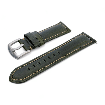 Vegetable Tanned Cracked Leather Watch Strap Premium 20mm 22mm Dark Green - Wrist Envy