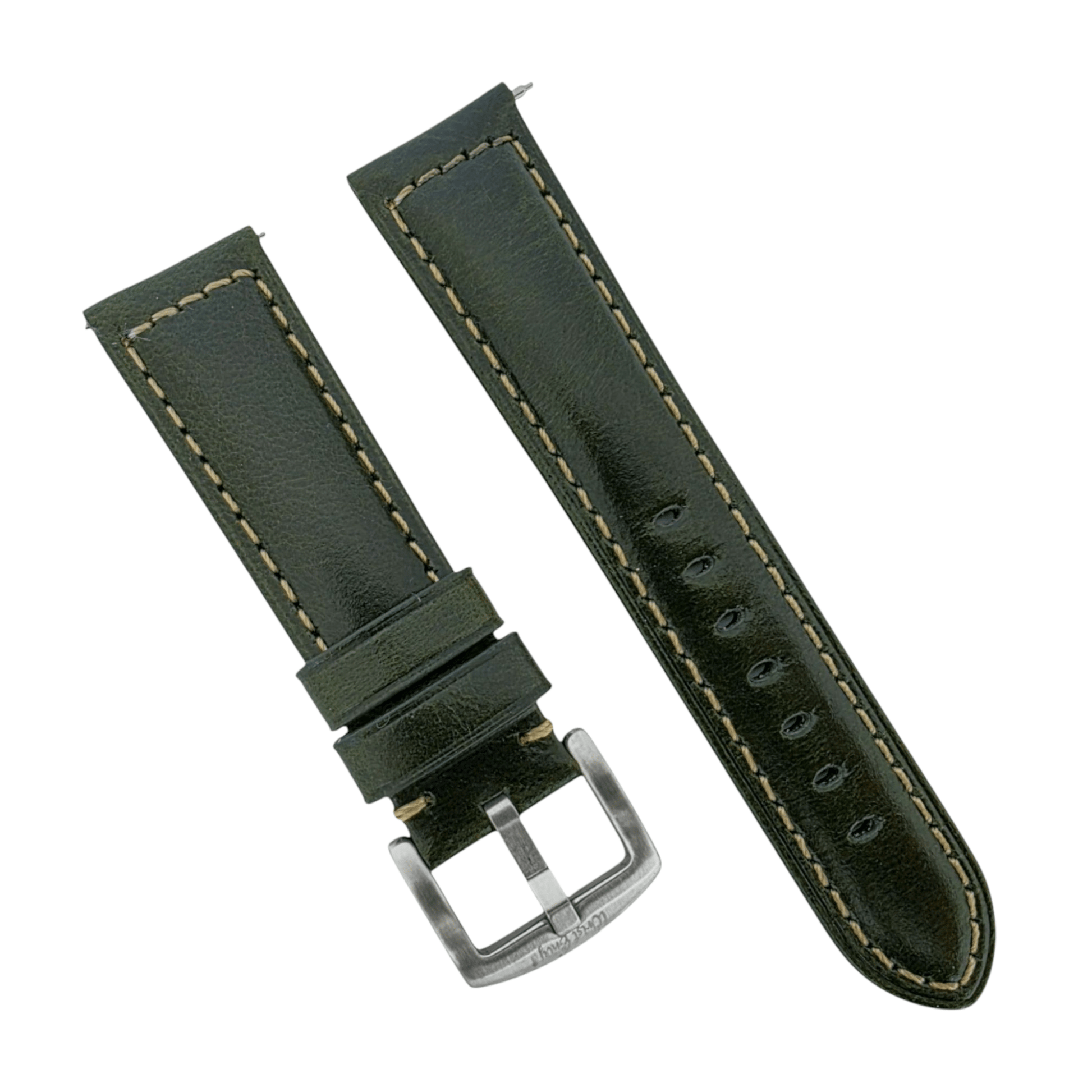 Vegetable Tanned Cracked Leather Watch Strap Premium 20mm 22mm Dark Green - Wrist Envy