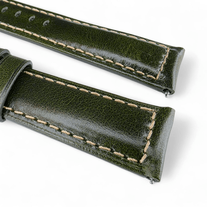 Vegetable Tanned Cracked Leather Watch Strap Premium 20mm 22mm Dark Green - Wrist Envy