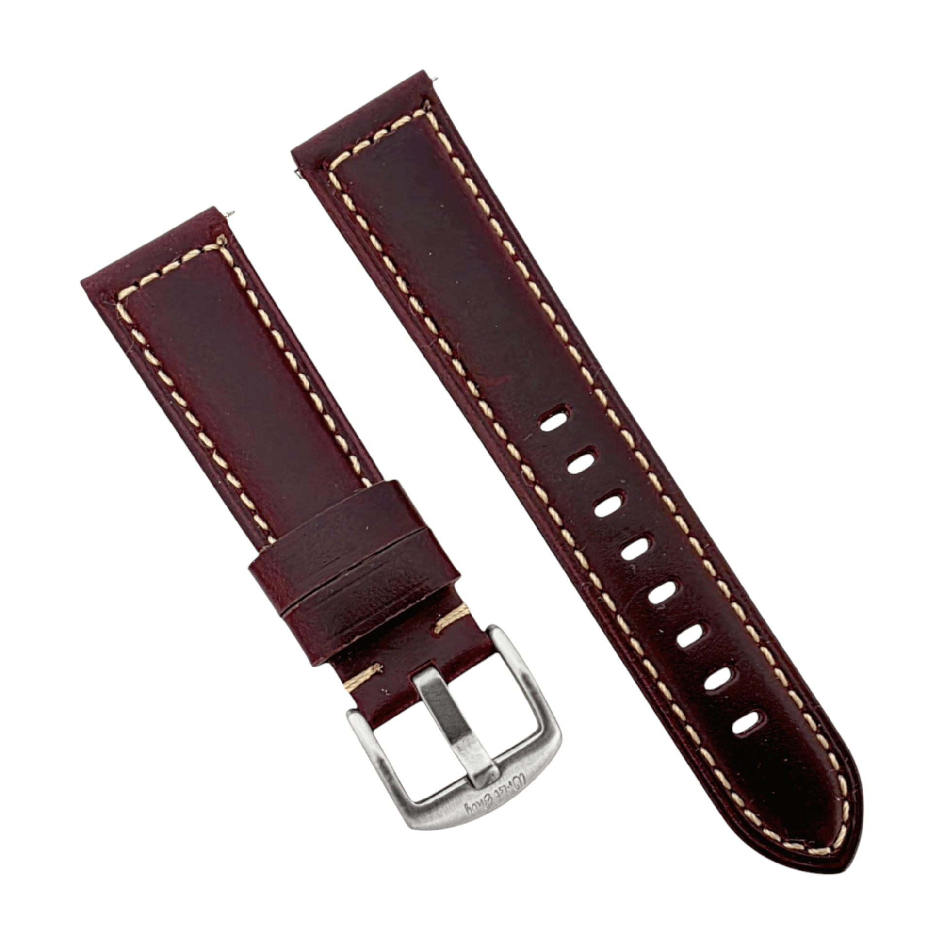 Vegetable Tanned Leather Watch Strap 20mm 22mm Burgundy - Wrist Envy