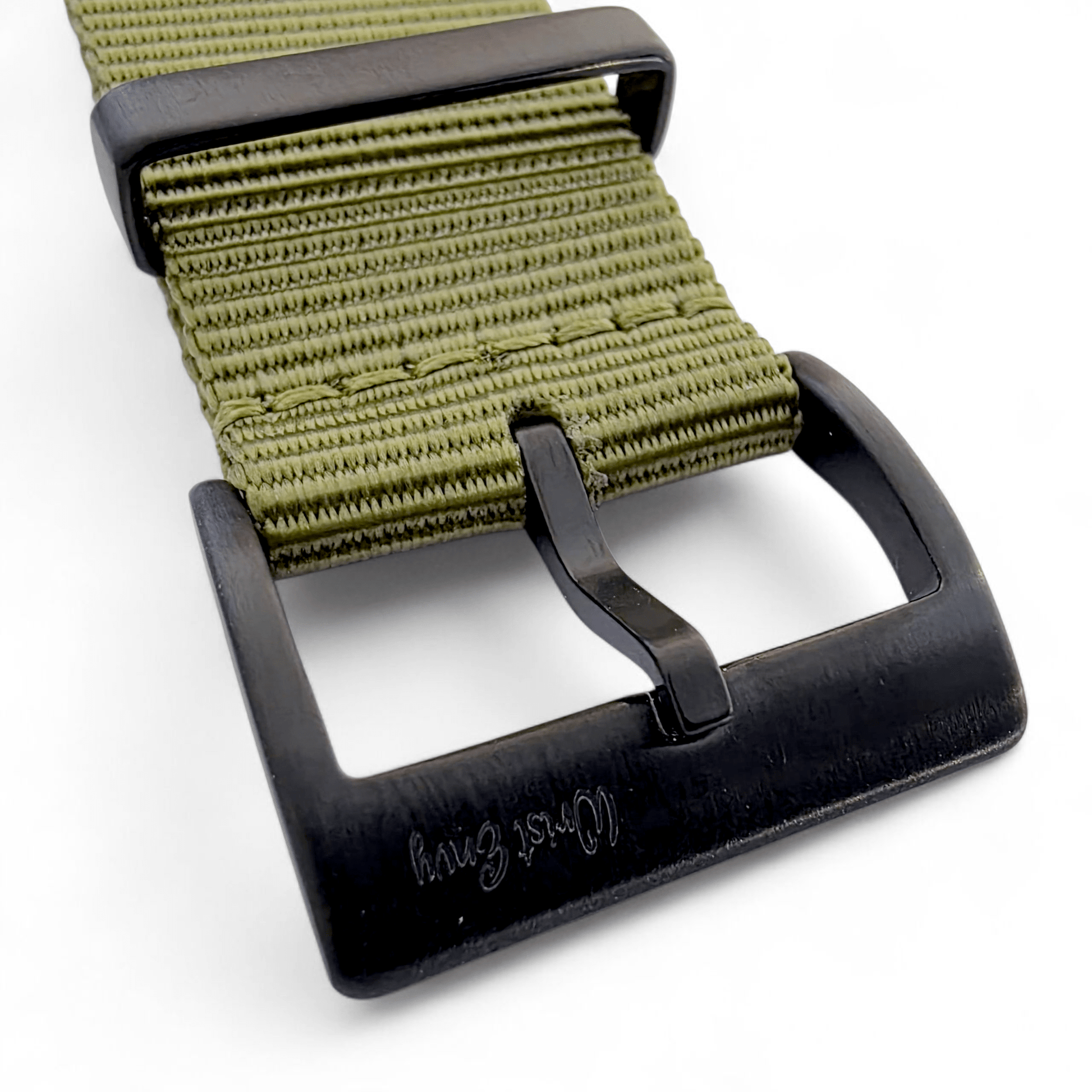 Velour Tubular Soft Touch Nylon Black Buckle Watch Strap 20mm 22mm Army Green - Wrist Envy