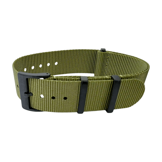 Velour Tubular Soft Touch Nylon Black Buckle Watch Strap 20mm 22mm Army Green - Wrist Envy
