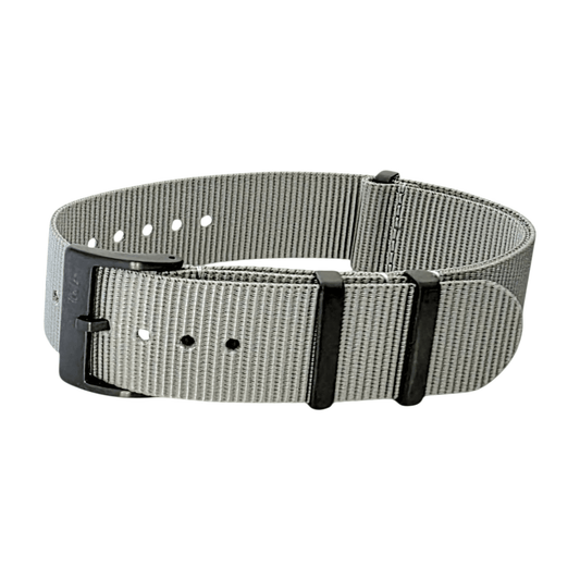 Velour Tubular Soft Touch Nylon Black Buckle Watch Strap 20mm 22mm Glacier Grey - Wrist Envy