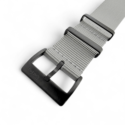 Velour Tubular Soft Touch Nylon Black Buckle Watch Strap 20mm 22mm Glacier Grey - Wrist Envy