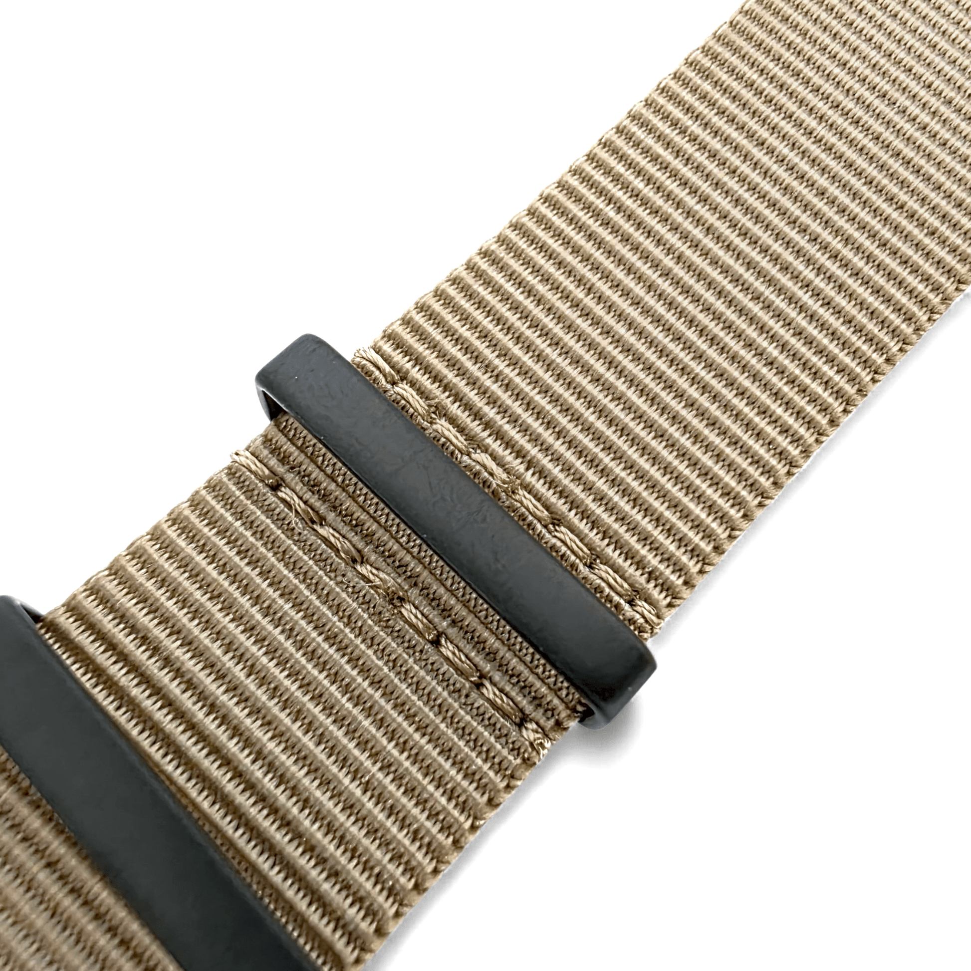 Velour Tubular Soft Touch Nylon Black Buckle Watch Strap 20mm 22mm Khaki Sand - Wrist Envy