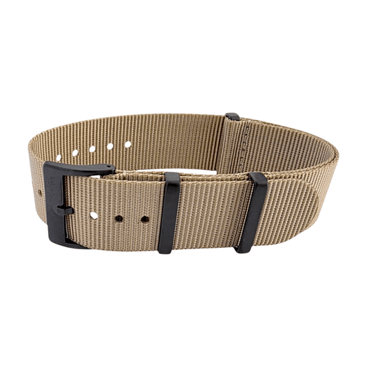 Velour Tubular Soft Touch Nylon Black Buckle Watch Strap 20mm 22mm Khaki Sand - Wrist Envy