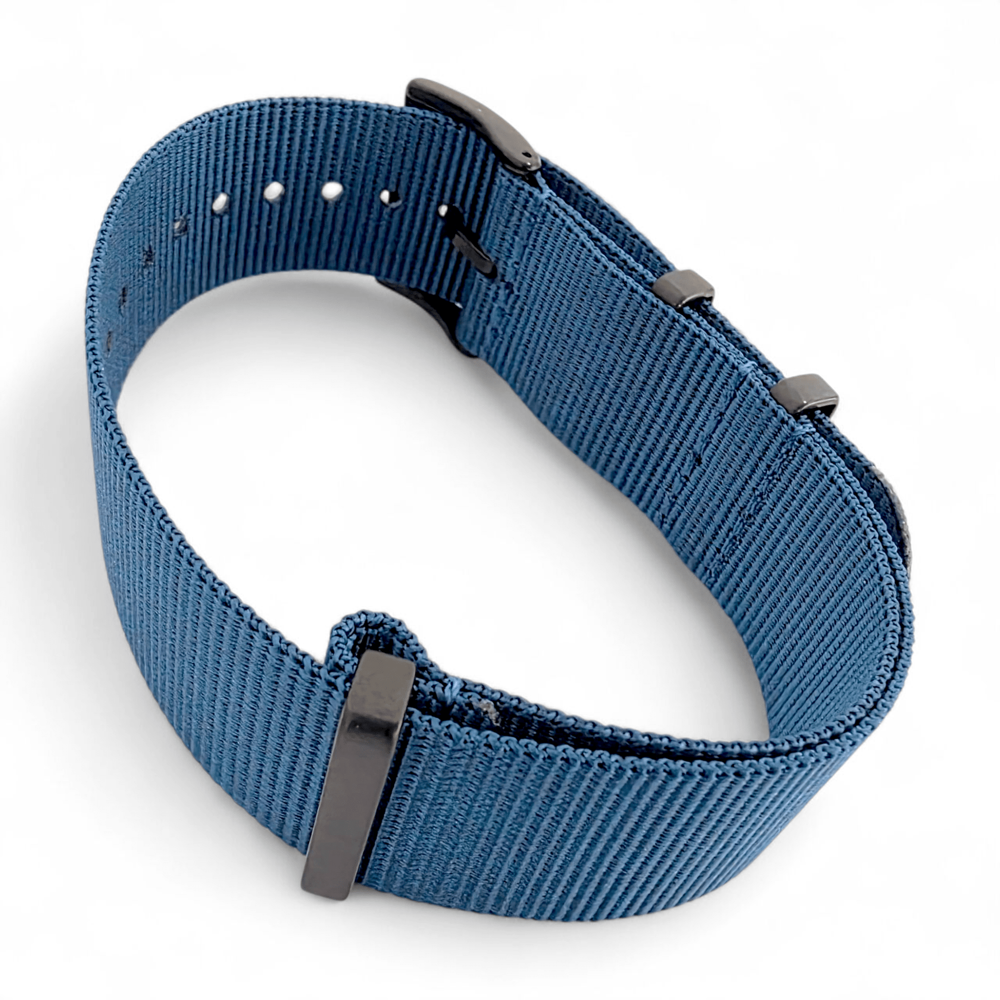 Velour Tubular Soft Touch Nylon Black Buckle Watch Strap 20mm 22mm Lagoon Blue - Wrist Envy