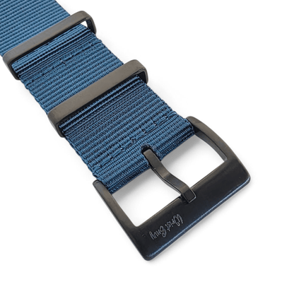 Velour Tubular Soft Touch Nylon Black Buckle Watch Strap 20mm 22mm Lagoon Blue - Wrist Envy