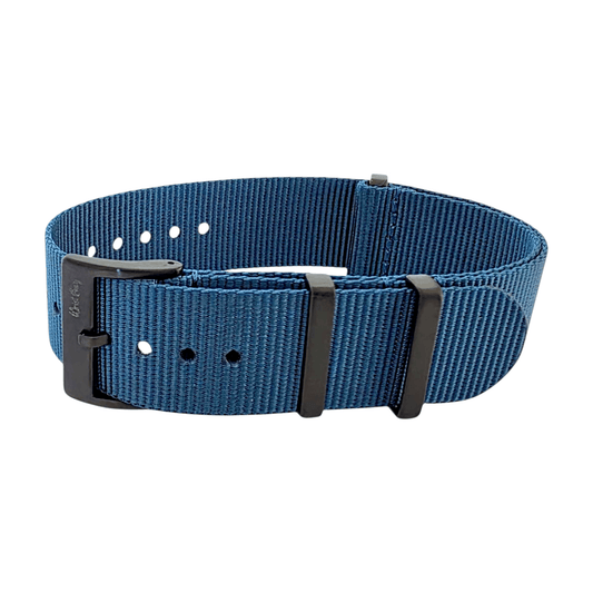 Velour Tubular Soft Touch Nylon Black Buckle Watch Strap 20mm 22mm Lagoon Blue - Wrist Envy