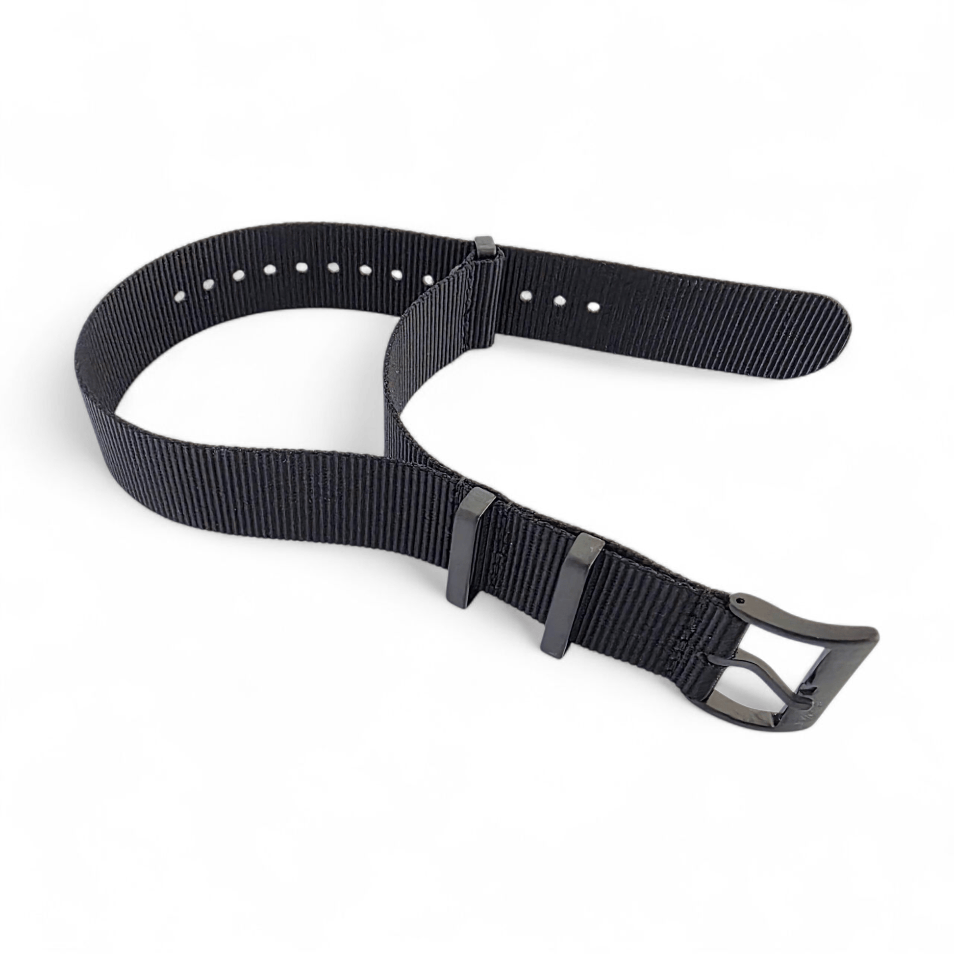 Velour Tubular Soft Touch Nylon Black Buckle Watch Strap 20mm 22mm Obsidian Black - Wrist Envy
