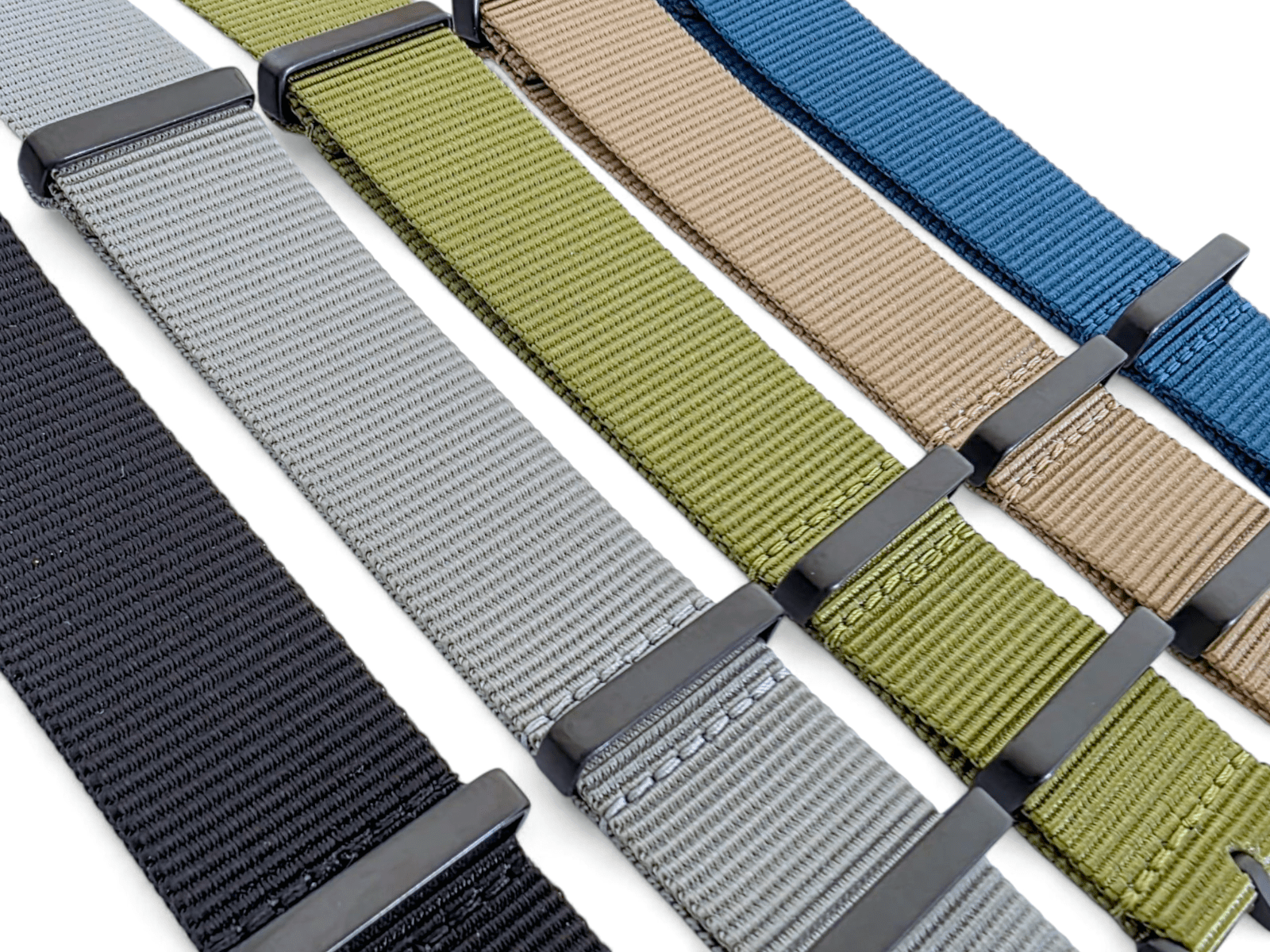 Velour Tubular Soft Touch Nylon Black Buckle Watch Strap 20mm 22mm Obsidian Black - Wrist Envy