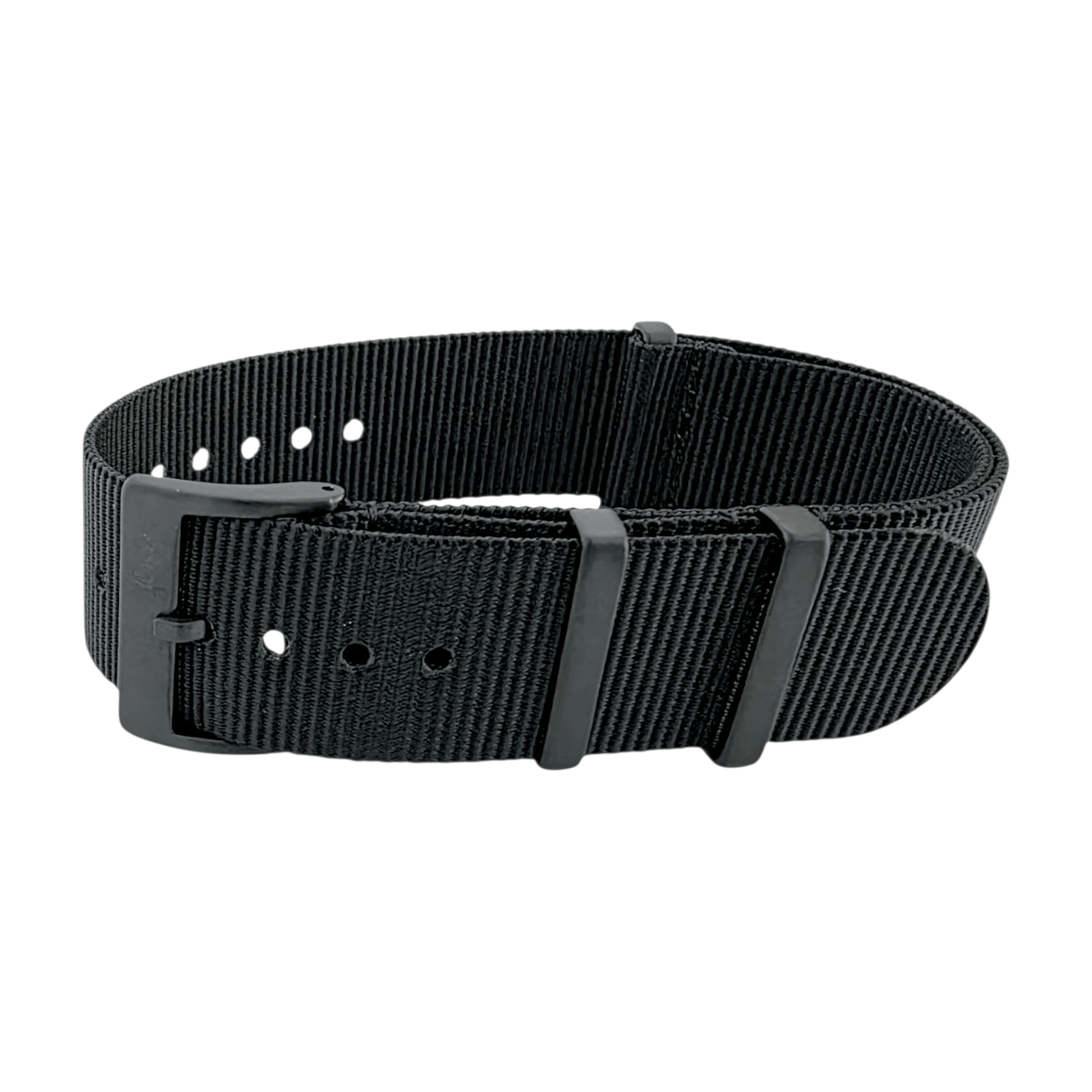 Velour Tubular Soft Touch Nylon Black Buckle Watch Strap 20mm 22mm Obsidian Black - Wrist Envy