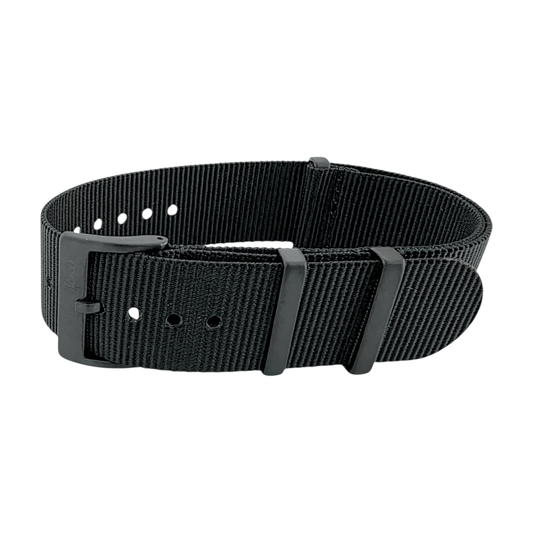 Velour Tubular Soft Touch Nylon Black Buckle Watch Strap 20mm 22mm Obsidian Black - Wrist Envy