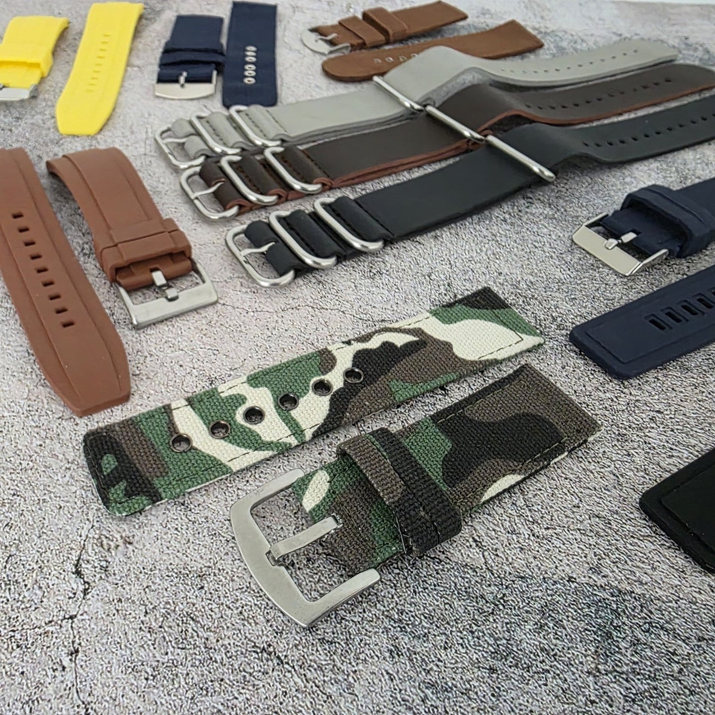 Watch Straps Job Lot Of 10 Canvas Leather Rubber 24mm Bands RRP £85 Two Piece UK - Wrist Envy