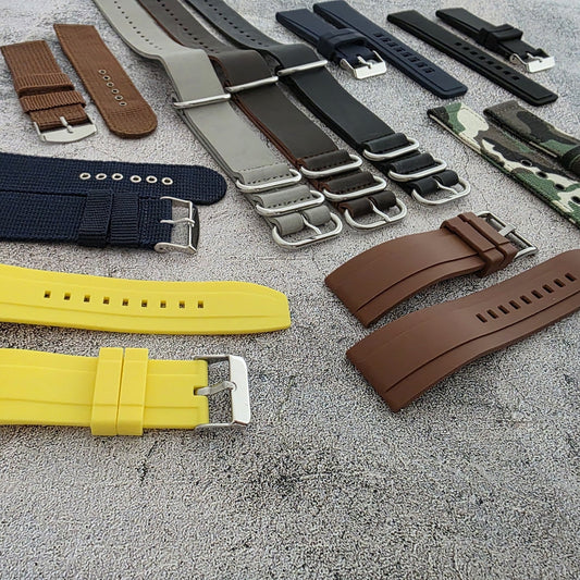Watch Straps Job Lot Of 10 Canvas Leather Rubber 24mm Bands RRP £85 Two Piece UK - Wrist Envy