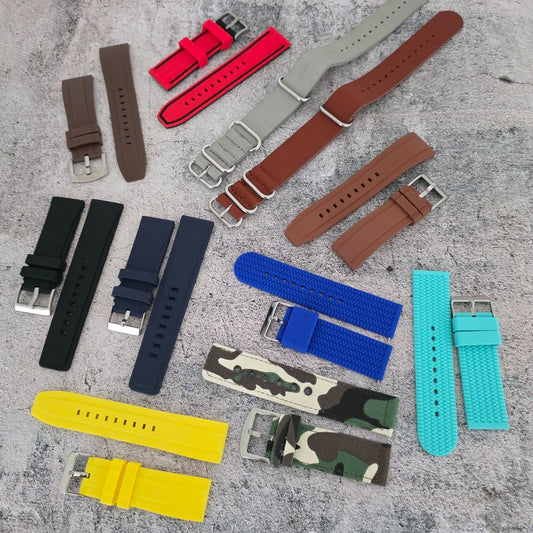 Watch Straps Job Lot Of 11 Canvas Leather Rubber 24mm Bands RRP £90 Two Piece UK - Wrist Envy