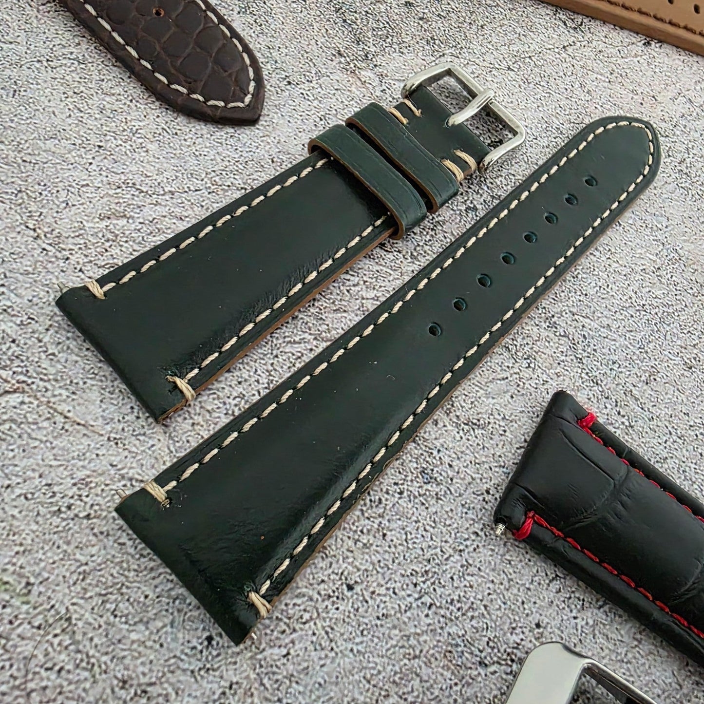 Watch Straps Job Lot Of 11 Premium Leather Luxury Bands 24mm RRP £160 Two Piece - Wrist Envy