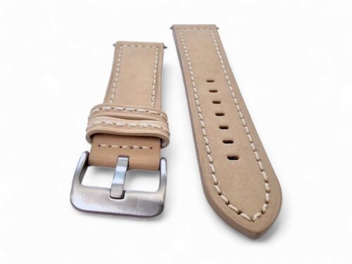 Suede Leather Watch Strap Band Nubuck Lined 20mm 22mm 24mm Khaki Beige