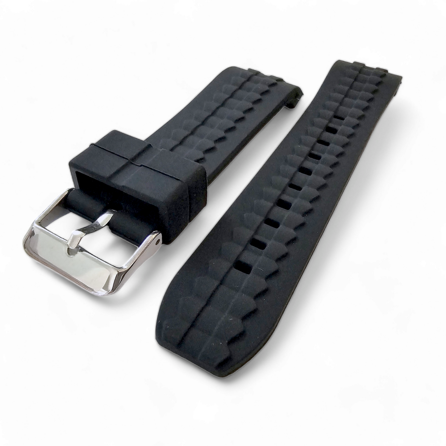 Curved End Silicone Rubber Watch Strap 18mm 20mm 22mm 24mm Black