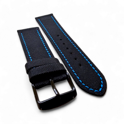 Canvas Watch Strap Black PVD Buckle Nylon Fabric Sailcloth 20mm 22mm